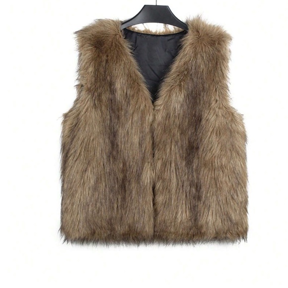 Cozy Vegan Fur Open Front Lined Loose Fit Vest - Picture 7 of 13